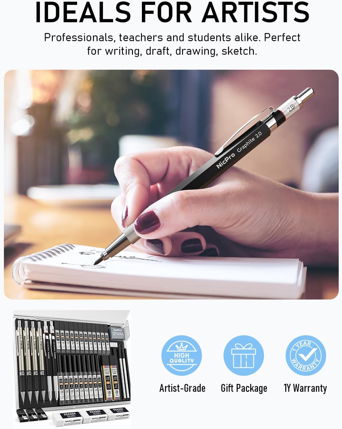 Nicpro 37PCS Art Mechanical Pencil Set, 4PCS Metal Drafting Pencil