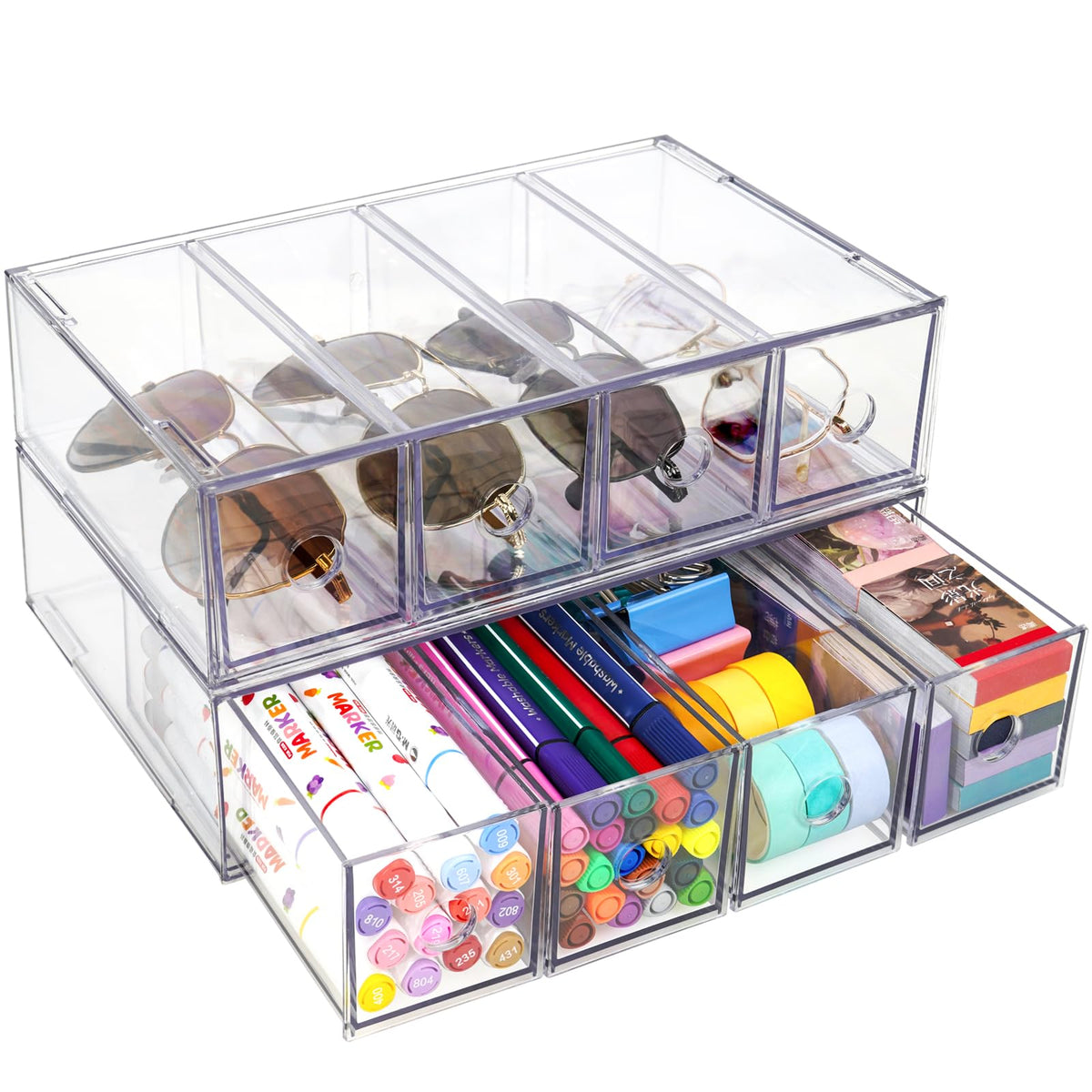 Desk Organizer with 4 Drawers, Stackable Desktop Storage Box
