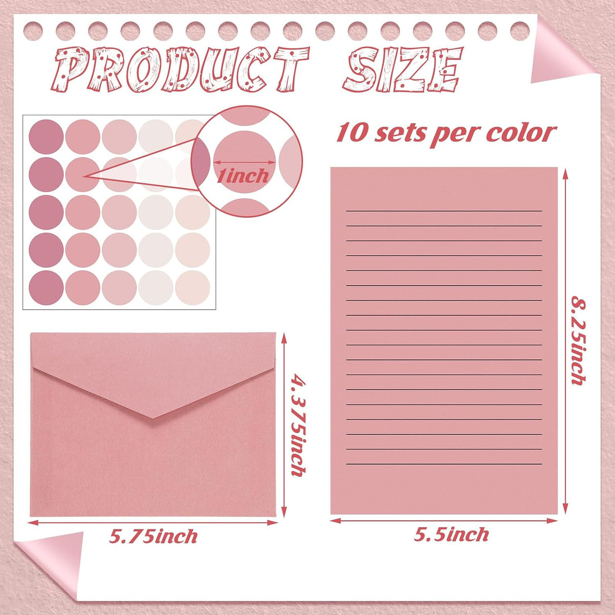 Gilprop 100 Pcs Stationery Lined Stationery Paper and Envelopes,Dusty Rose