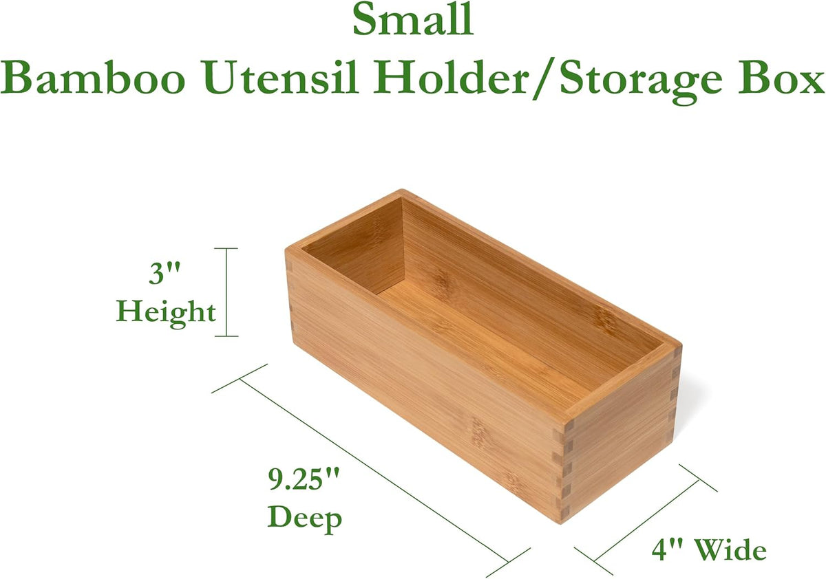 Lipper International Bamboo Wood Utensil Holder Storage Box for Cooking Tools, Makeup, or Office Supplies, 4" x 9 1/4" x 3"