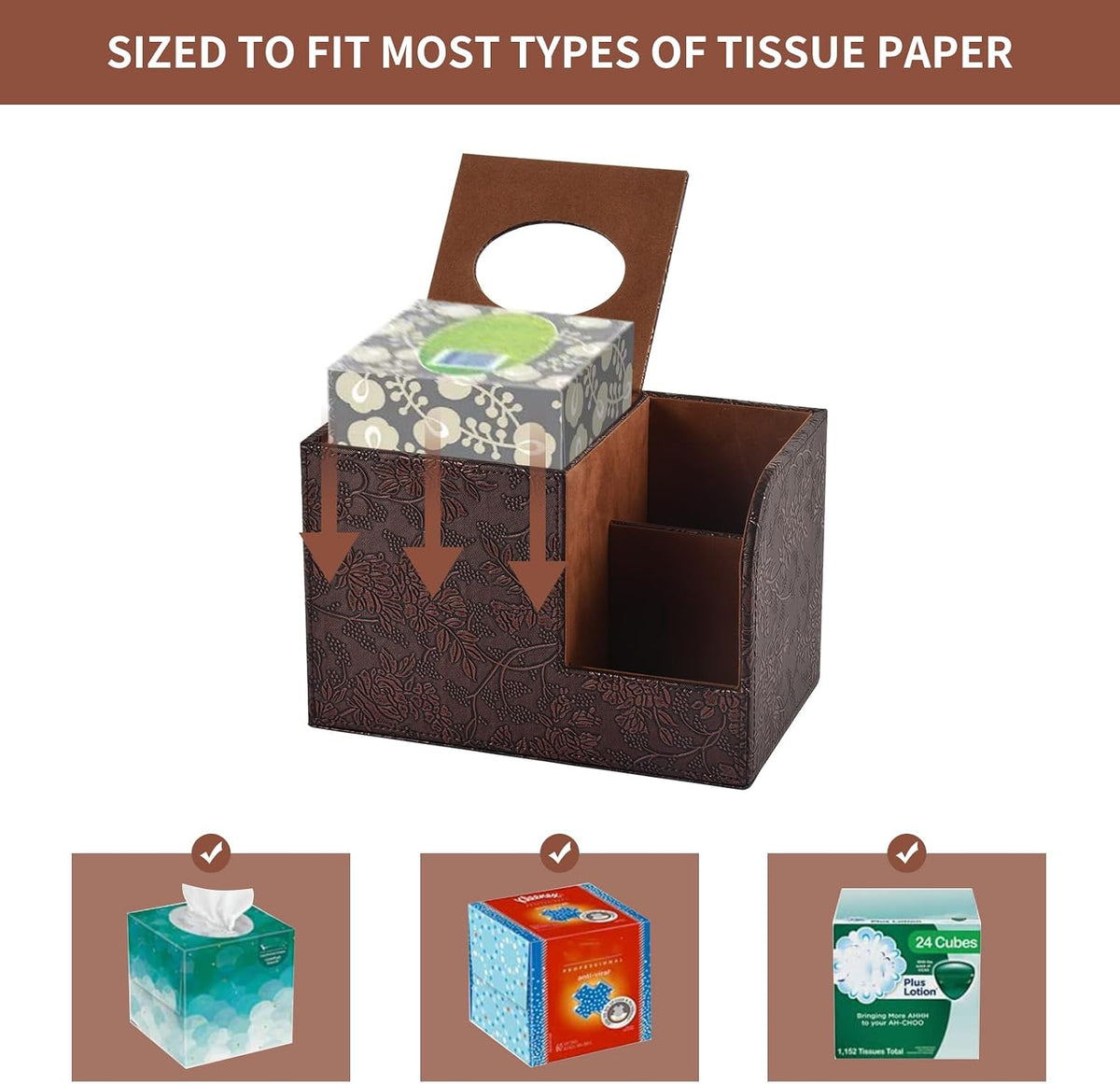 PU Leather Tissue Box Cover Square Tissue Holder Tissues Box Organizer with 2 Compartment,Remote Control Holder,Multifunctional Decorative Tissue Box Covers Cube,Home Office Desktop Storage Box,Retro