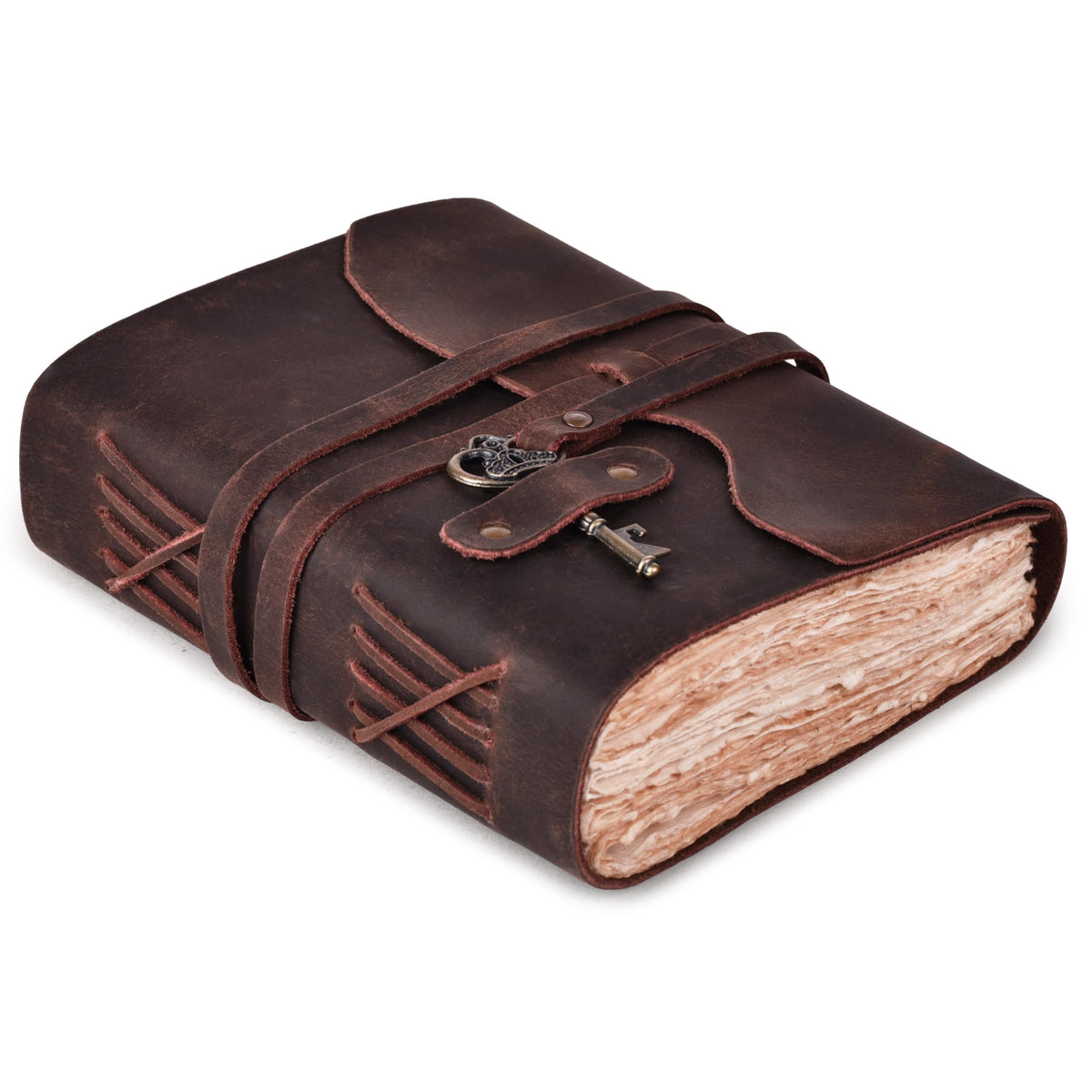 LEATHER VILLAGE Leather Journal Key Lock, Distressed Brown 6x4.