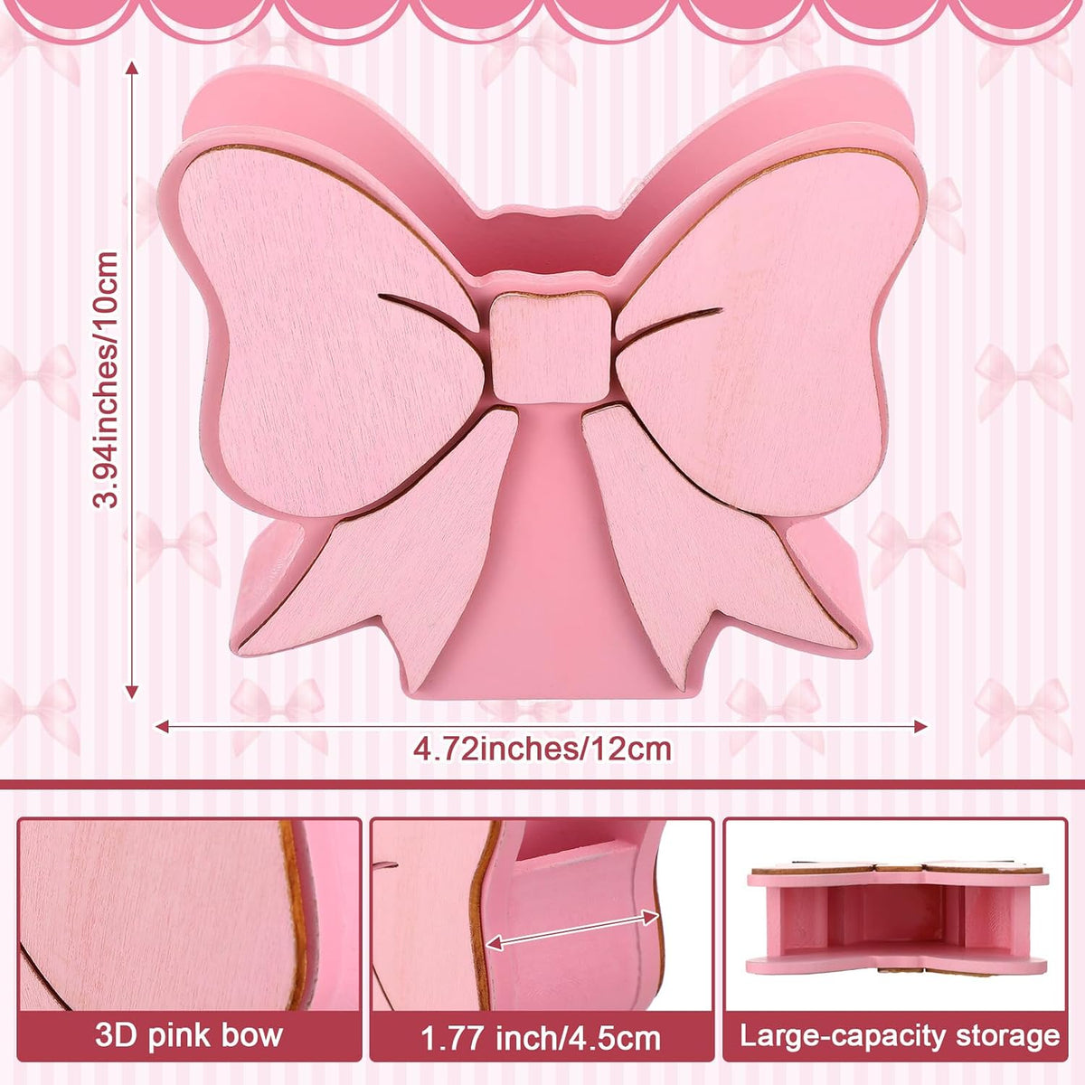 Tenceur Pink Bow Pen Holder for Desk Large Capacity Pencil Holder for Girls