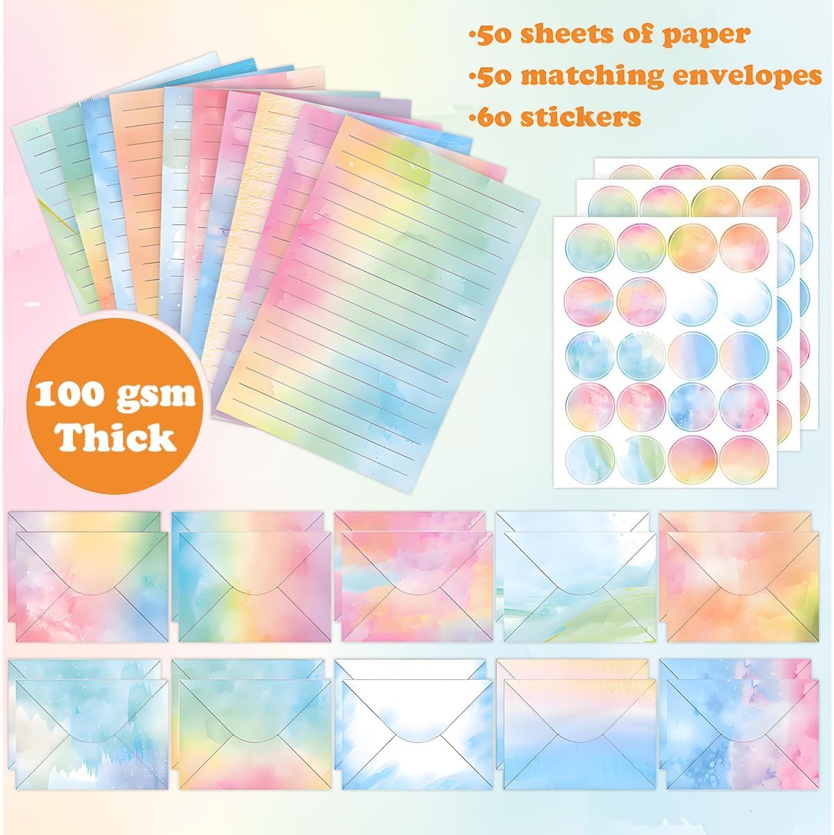 FUNCLASS 160 Pcs Watercolor Stationery Set Letter and Envelopes