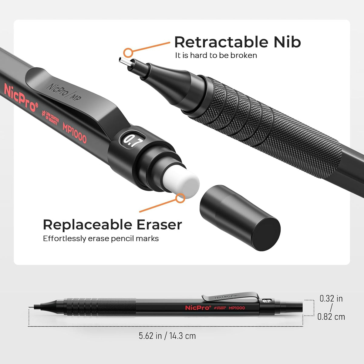 Nicpro 22PCS Art Mechanical Pencil Set， Metal Drawing Sketching With Eraser
