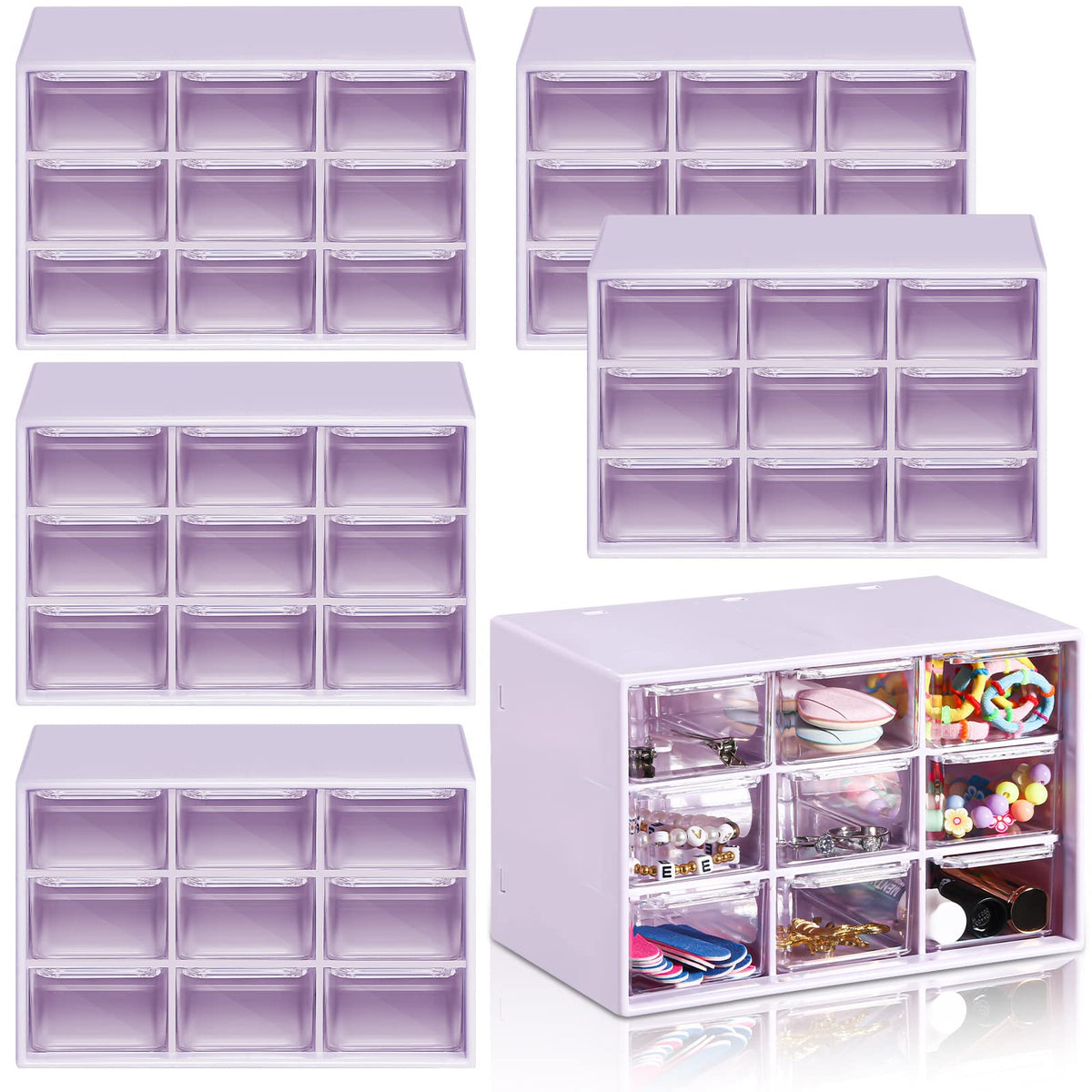 Amyhill 6 Pcs Mini Drawer Organizer Small Organizer with 9 Drawers Plastic Desktop Craft Storage Box for Office Home Room Jewelry Cosmetics Collection(White)