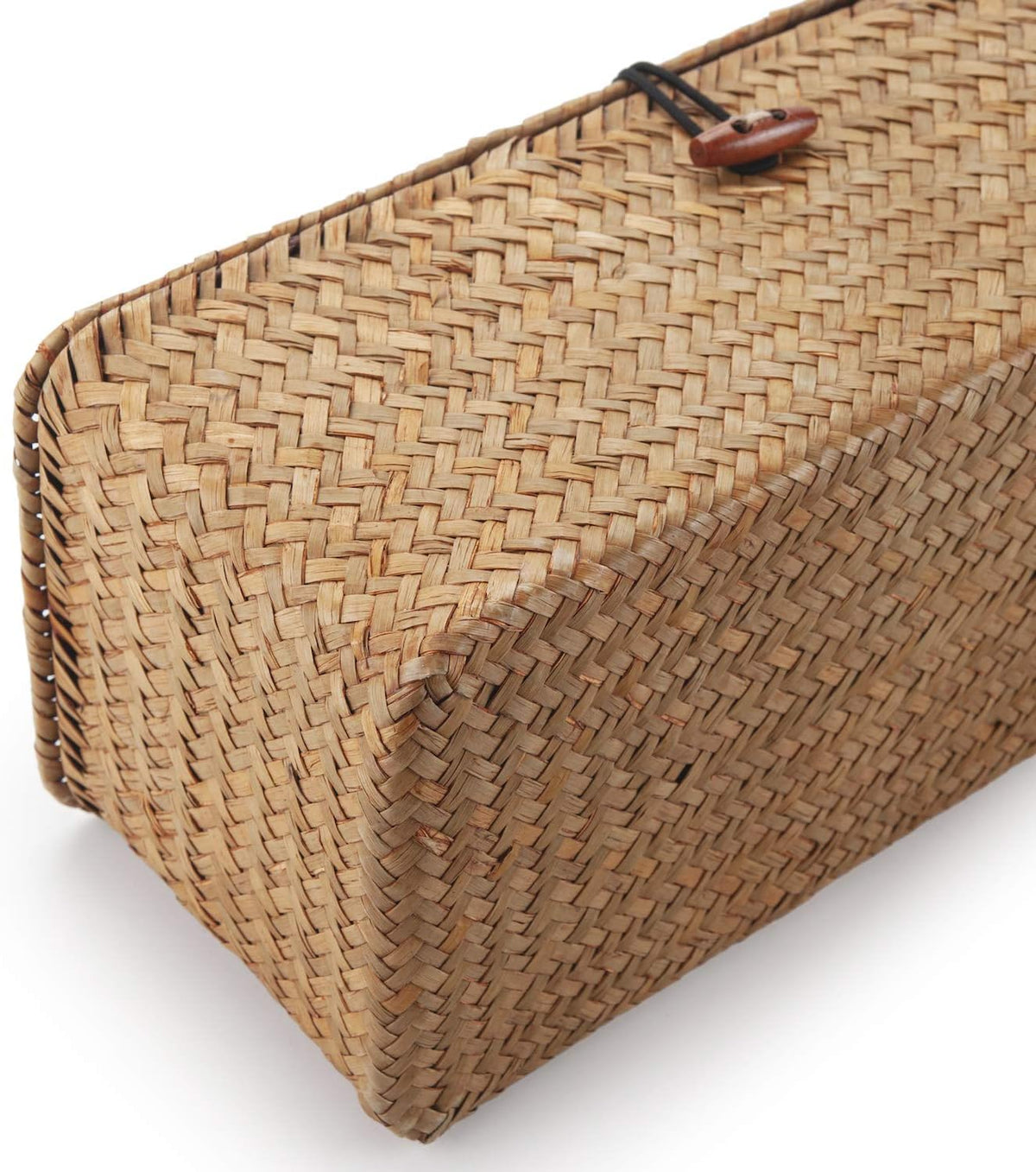 DECRAFTS Seagrass Storage Basket with Lid Rectangular Small Woven Shelf Baskets with Sections for Organize Snack Toys Tampon