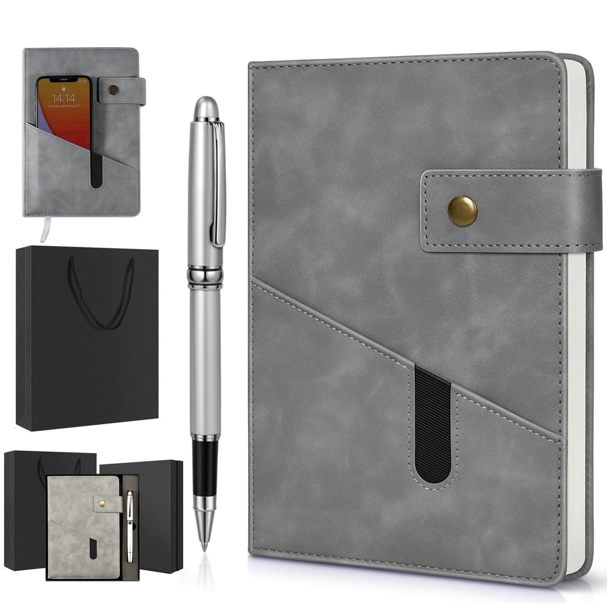 A5 Lined Notebook 5.9"x8.4", Leather Journal with Pen & Gift Box, 200 Pages