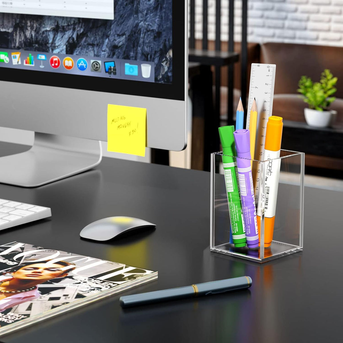 NIUBEE Acrylic Pen Holder for Desk, Clear Pencil Cup Organizer 2 Packs