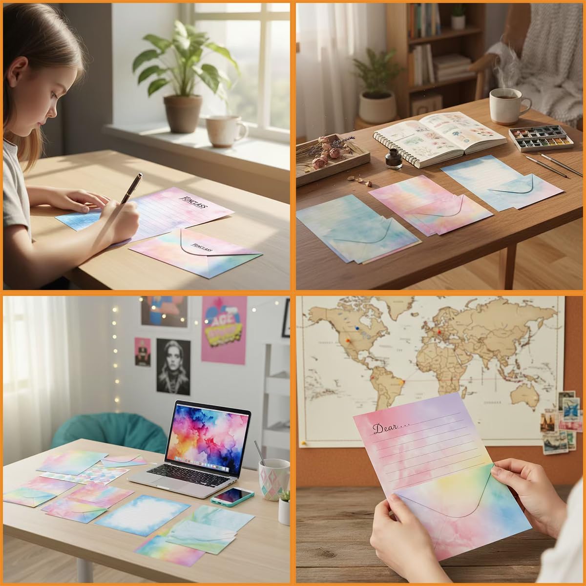 FUNCLASS 160 Pcs Watercolor Stationery Set Letter and Envelopes