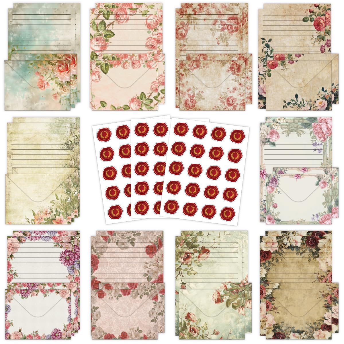 FUNCLASS 160 Pcs Watercolor Stationery Set Letter and Envelopes