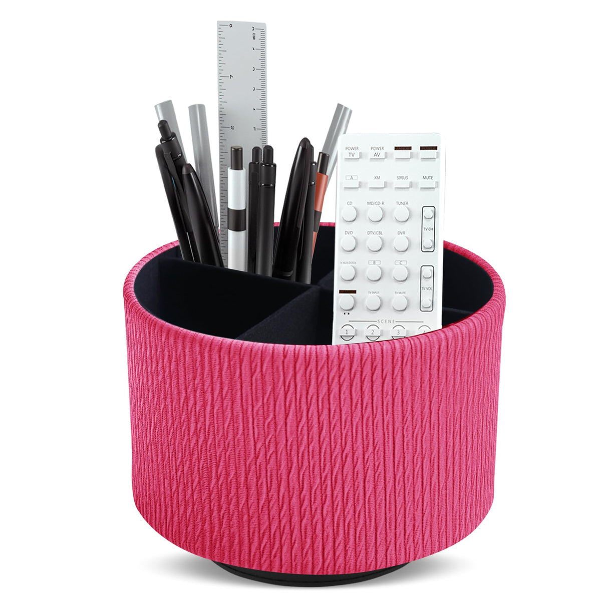 Round Leather Art Supply Organizer,Remote Control Holder,360 Degree Rotating,Multi-Functional Pencil Holder,4 Compartments Desktop Stationary Organizer(1-Fractal Flower)