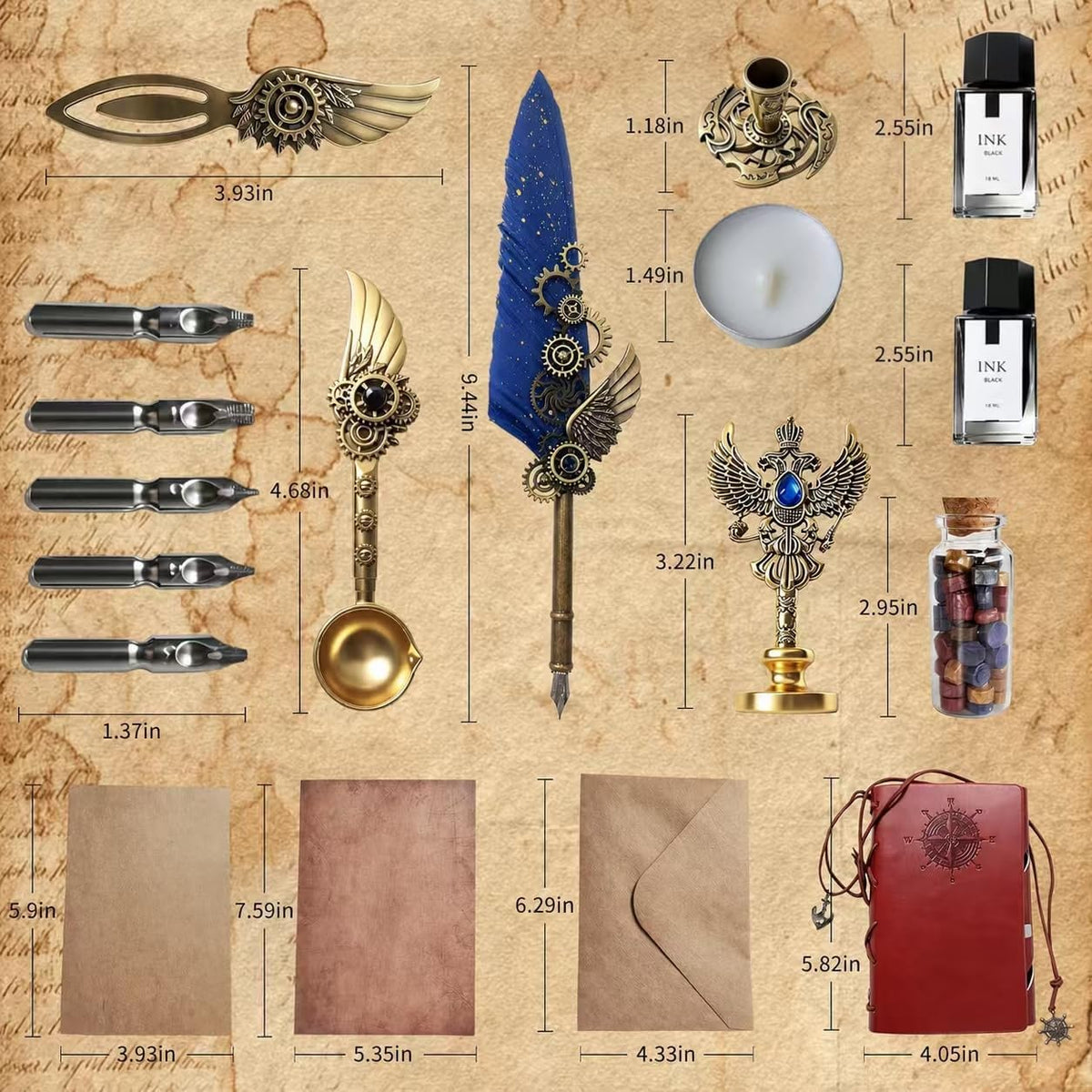 Steampunk Quill,Calligraphy Set,14PCS Stationery Kit,Navy