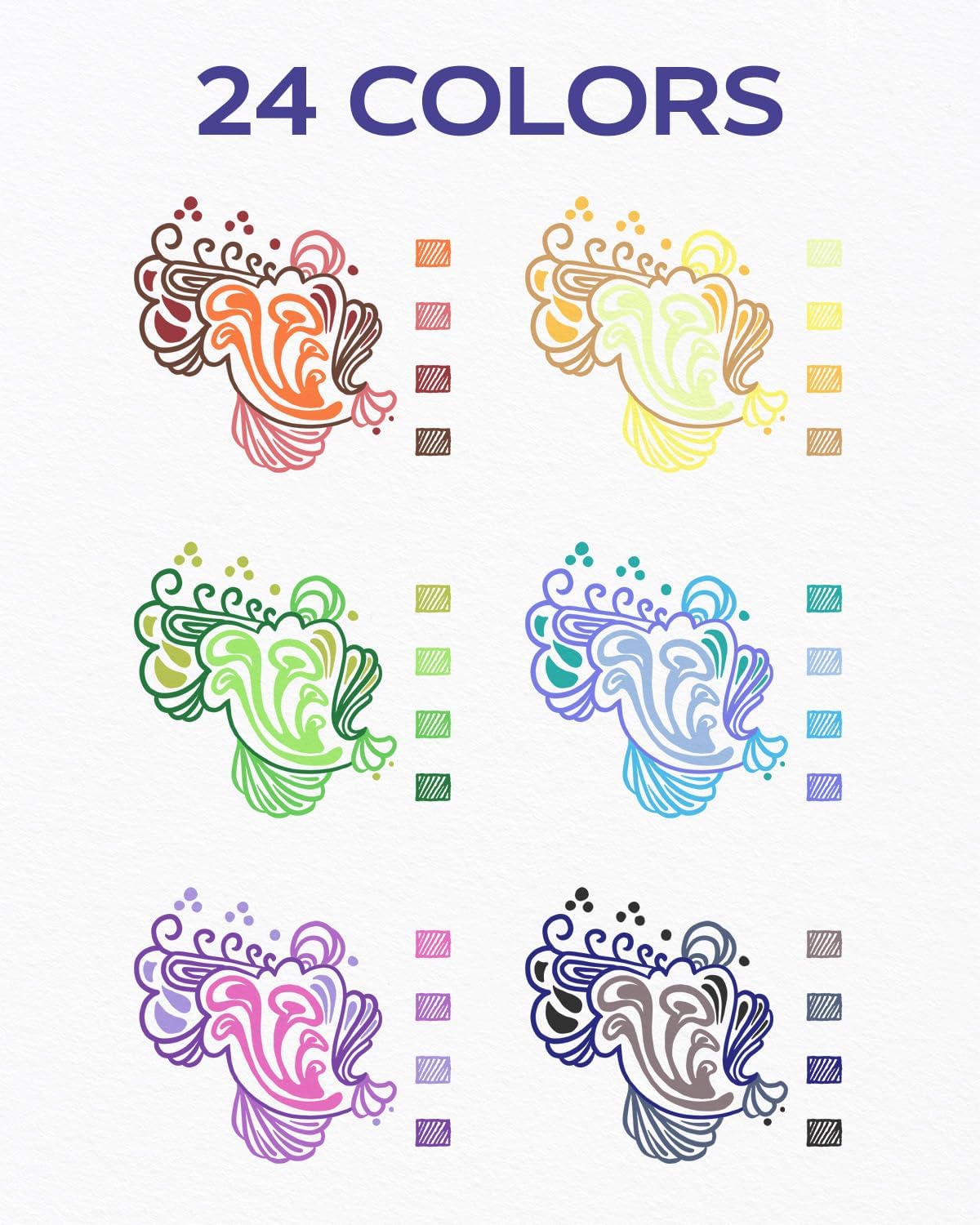 Four Candies Quick Dry Ink Colorful Pens Set, 24 Colors