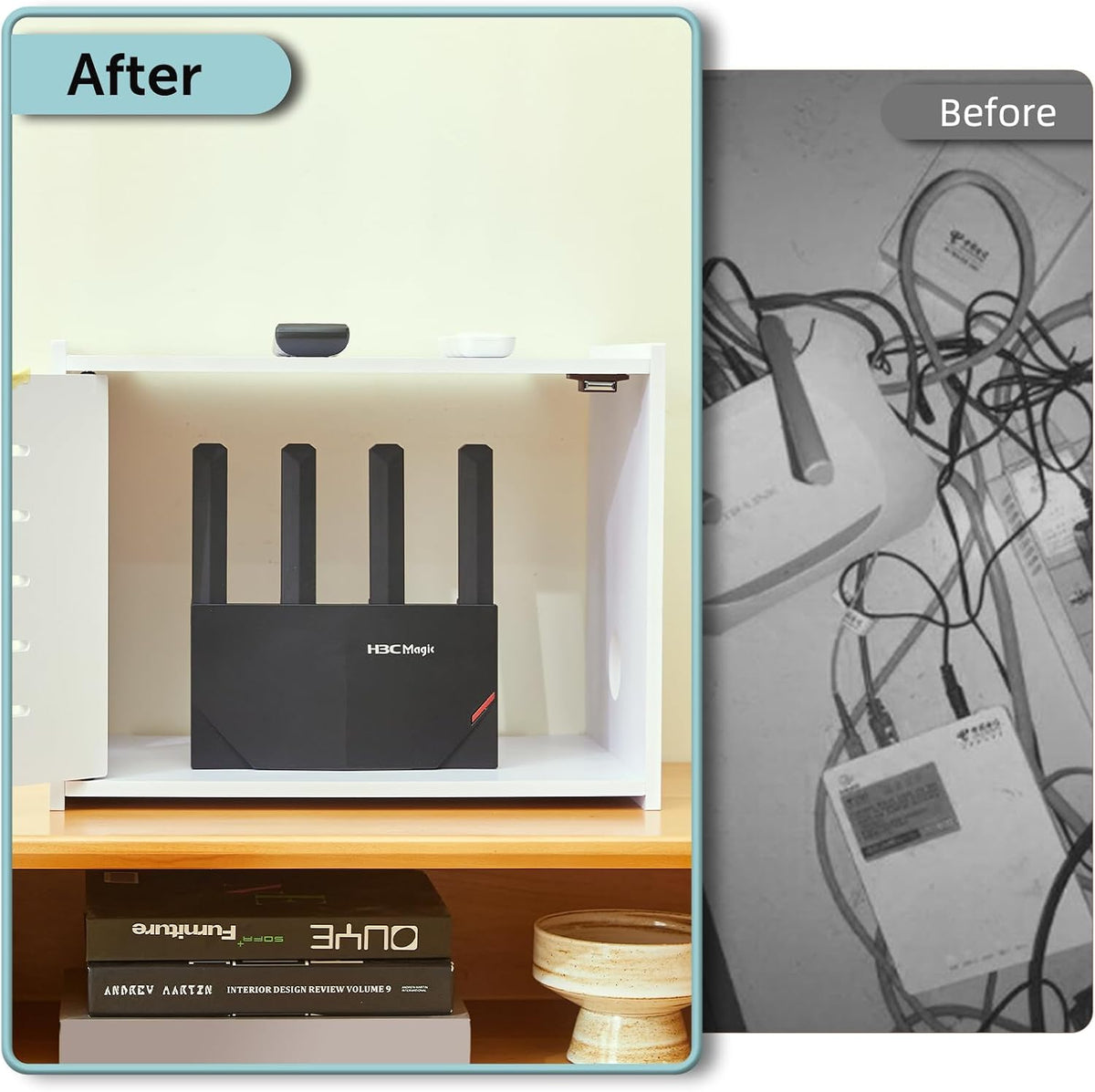 WiFi Router Storage Cabinet, WiFi Box Hider with Cable Management