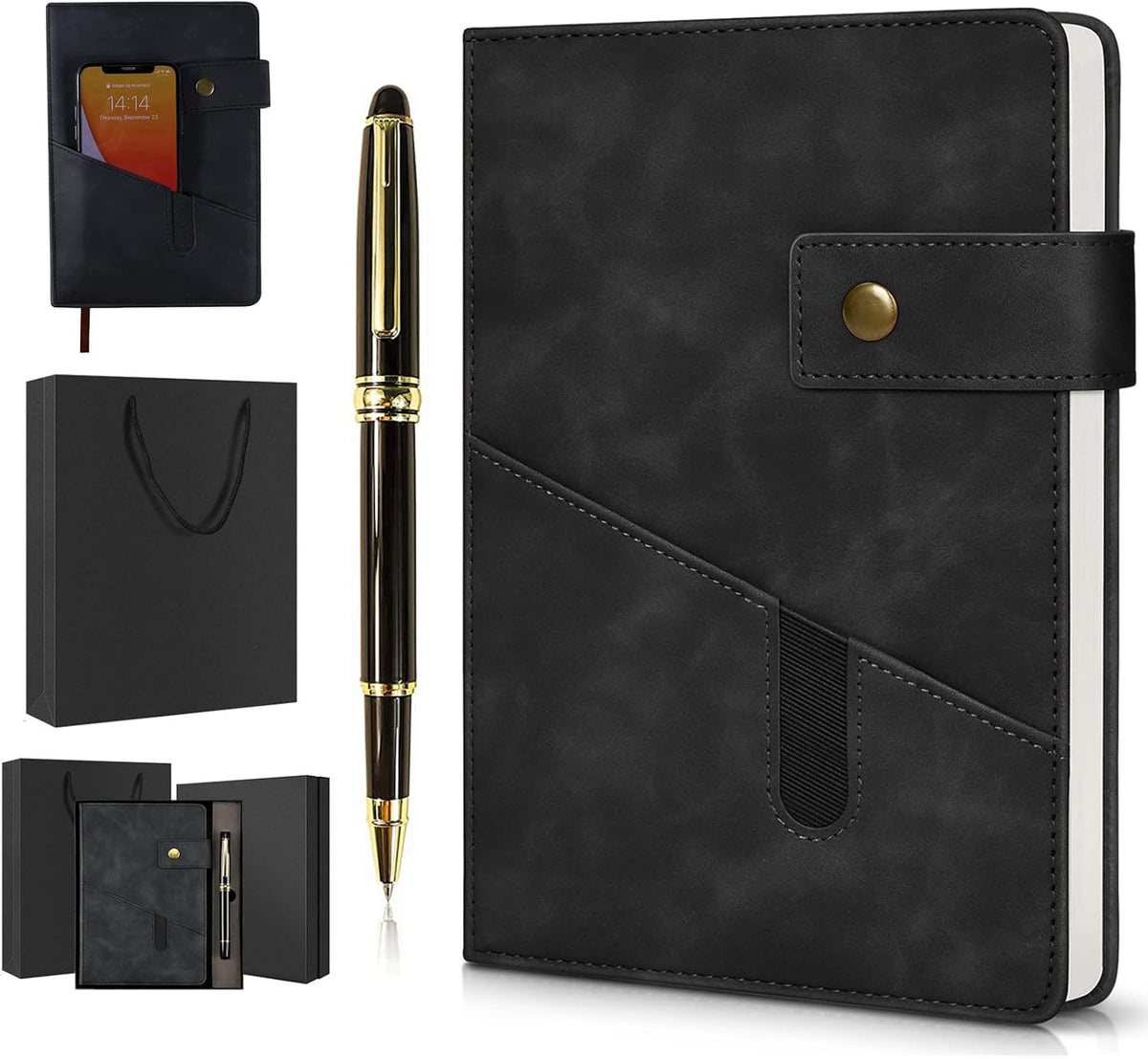 A5 Lined Notebook 5.9"x8.4", Leather Journal with Pen & Gift Box, 200 Pages