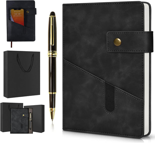 A5 Lined Notebook 5.9"x8.4", Leather Journal with Pen & Gift Box, 200 Pages