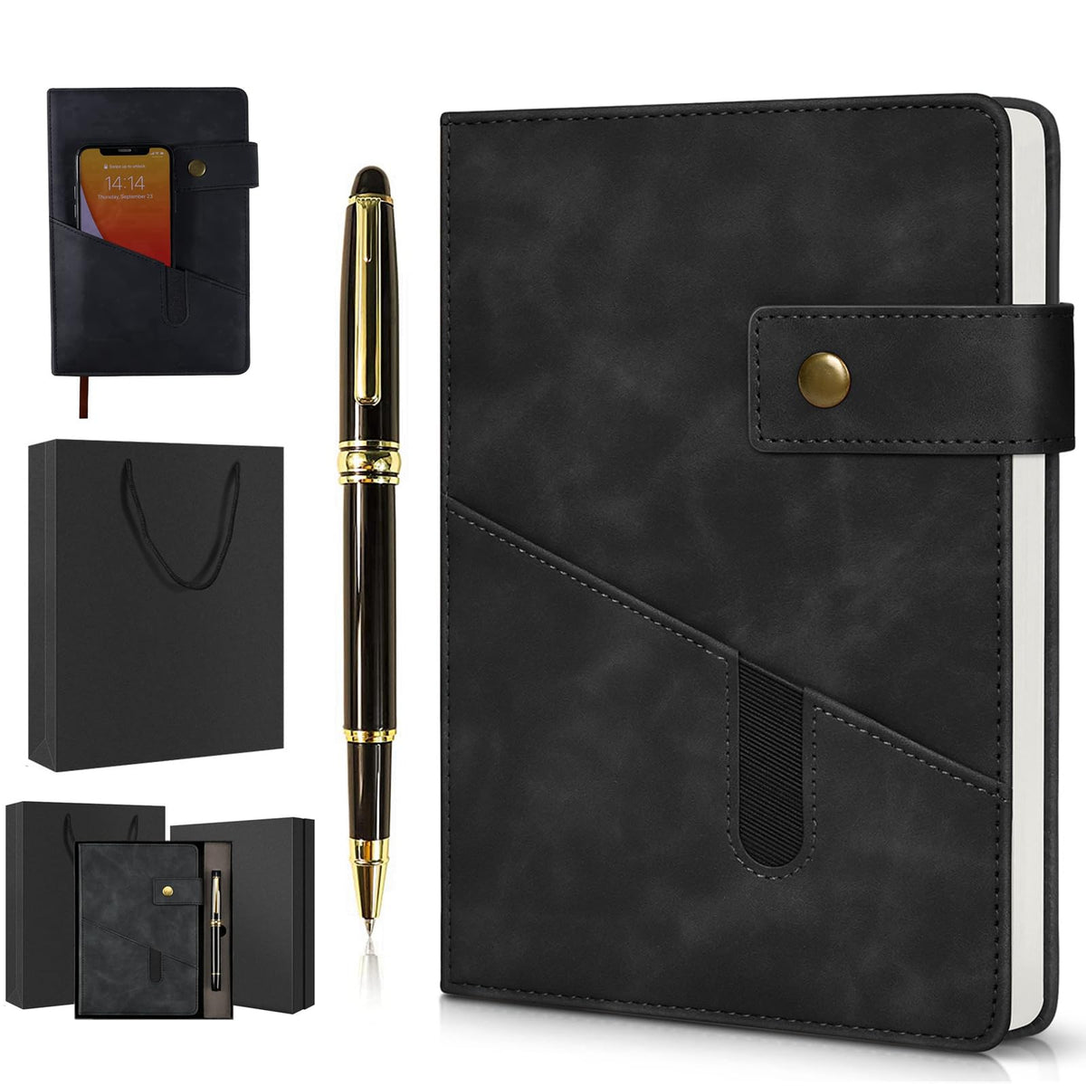 A5 Lined Notebook 5.9"x8.4", Leather Journal with Pen & Gift Box, 200 Pages
