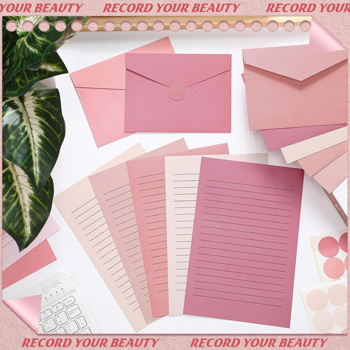 Gilprop 100 Pcs Stationery Lined Stationery Paper and Envelopes,Dusty Rose