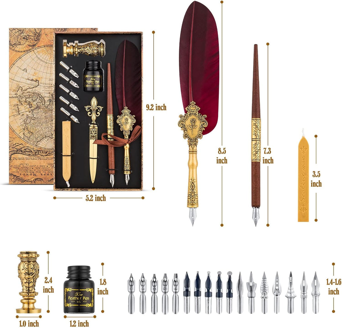 Hethrone Feather Pen and Ink Set Calligraphy Fountain Dip Pens
