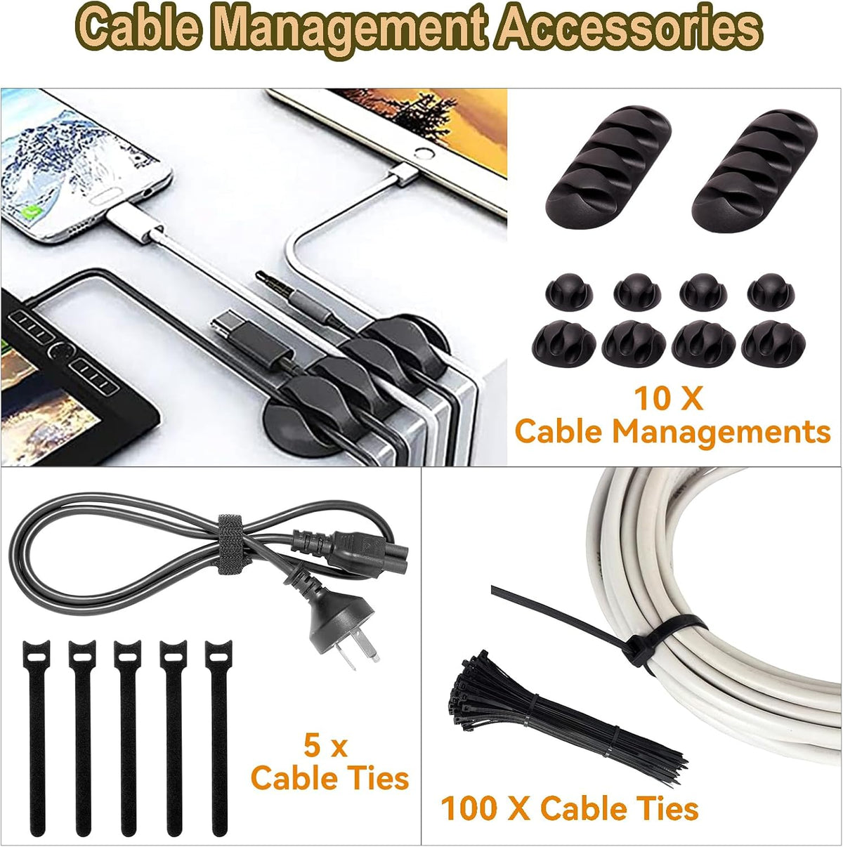 128PCS Cable Management Box 3Pack Cable Management Kit for Power Strip to Hide Wires,Cord Hider Boxes,Cord Box Safe ABS Material Wire Organizer of Cable Clips Sleeve for Home & Office, White