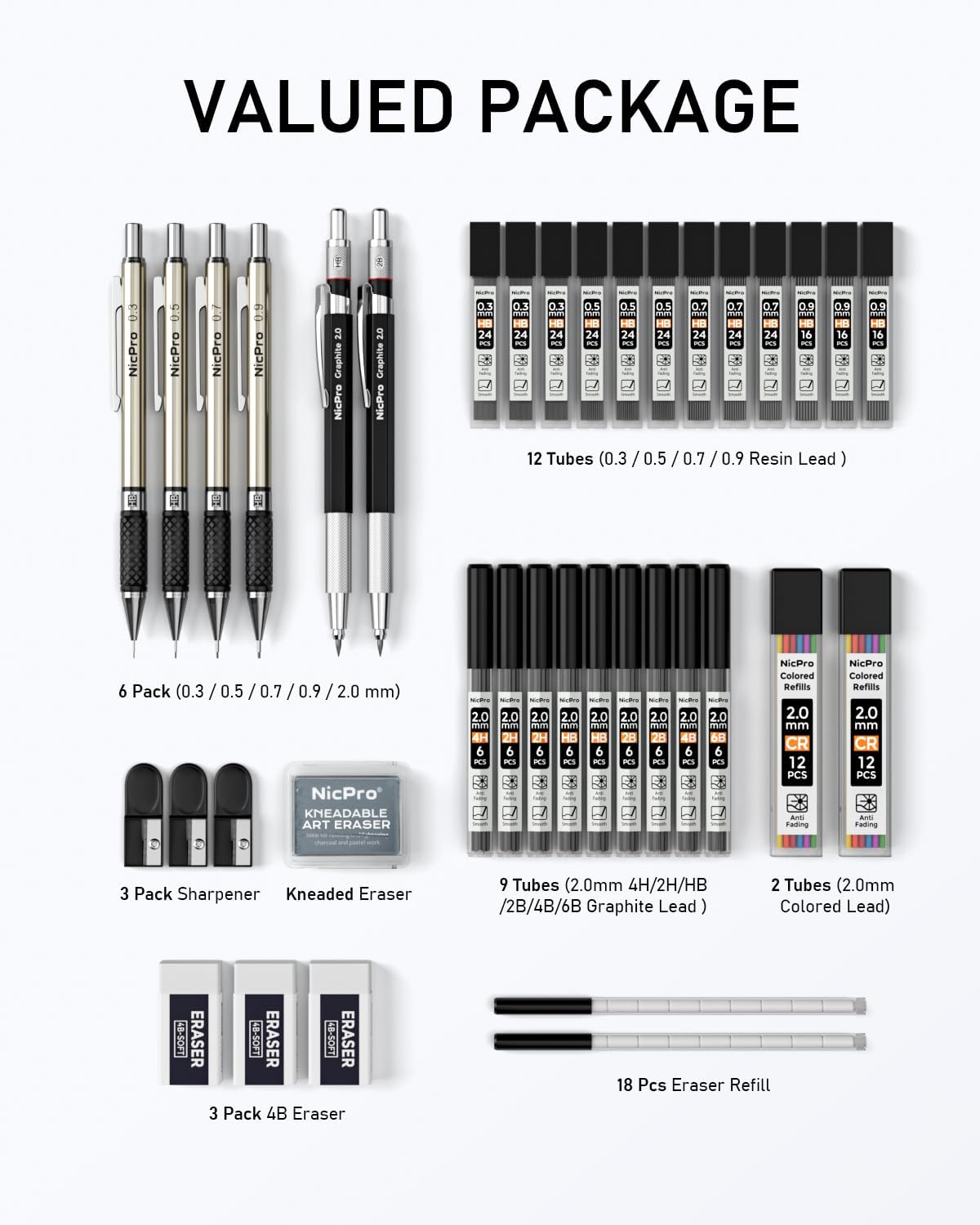 Nicpro 37PCS Art Mechanical Pencil Set, 4PCS Metal Drafting Pencil