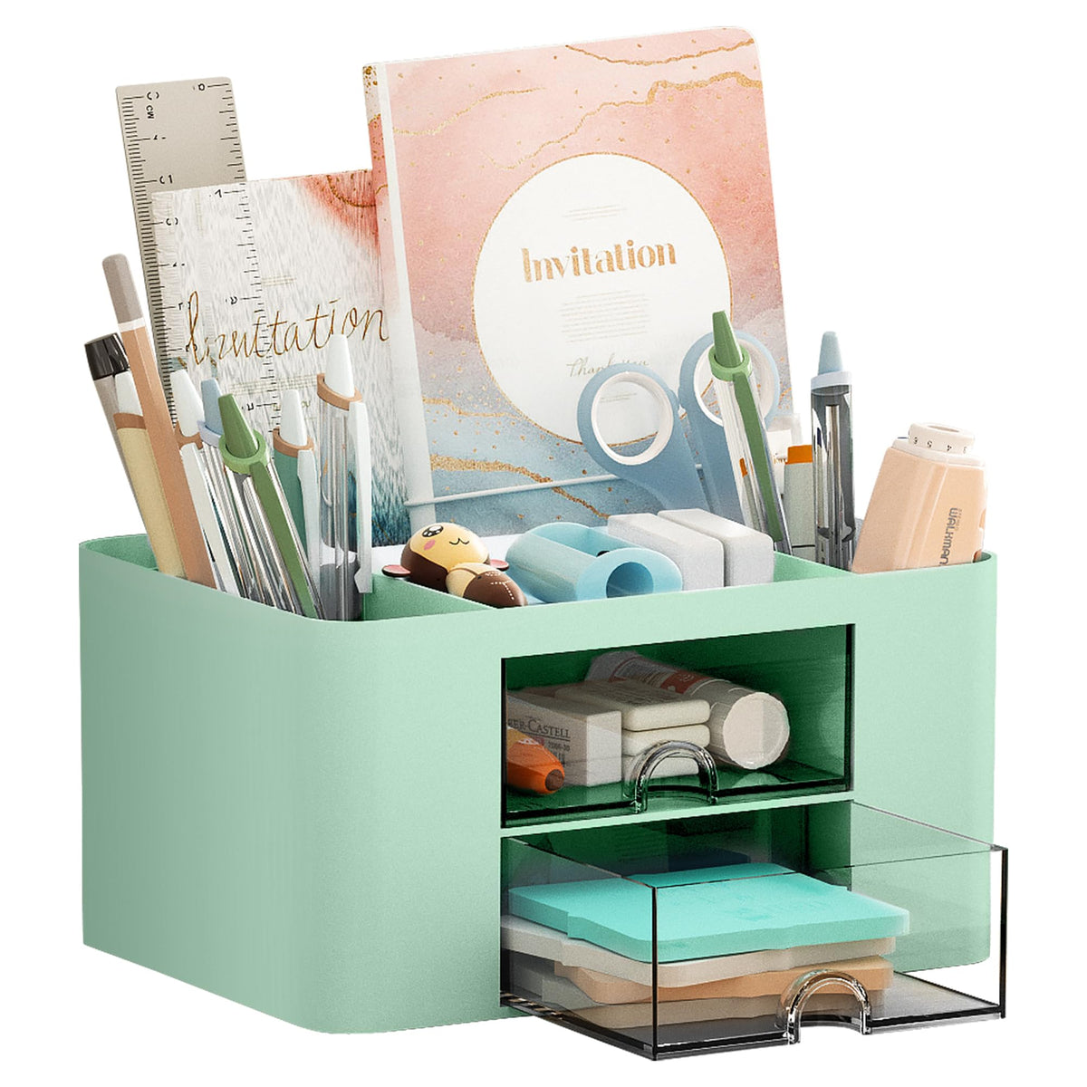 Marbrasse Pen Organizer with 2 Drawer, Multi-Functional Pencil Holder for Desk, Desk Organizers and Accessories with 5 Compartments + Drawer for Office Art Supplies (Black)