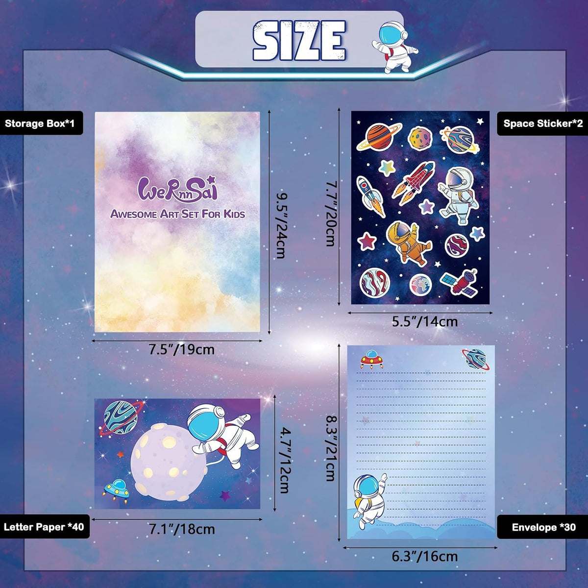 WERNNSAI 72 PCS Space Kids Stationery Paper and Envelopes Set for Boys