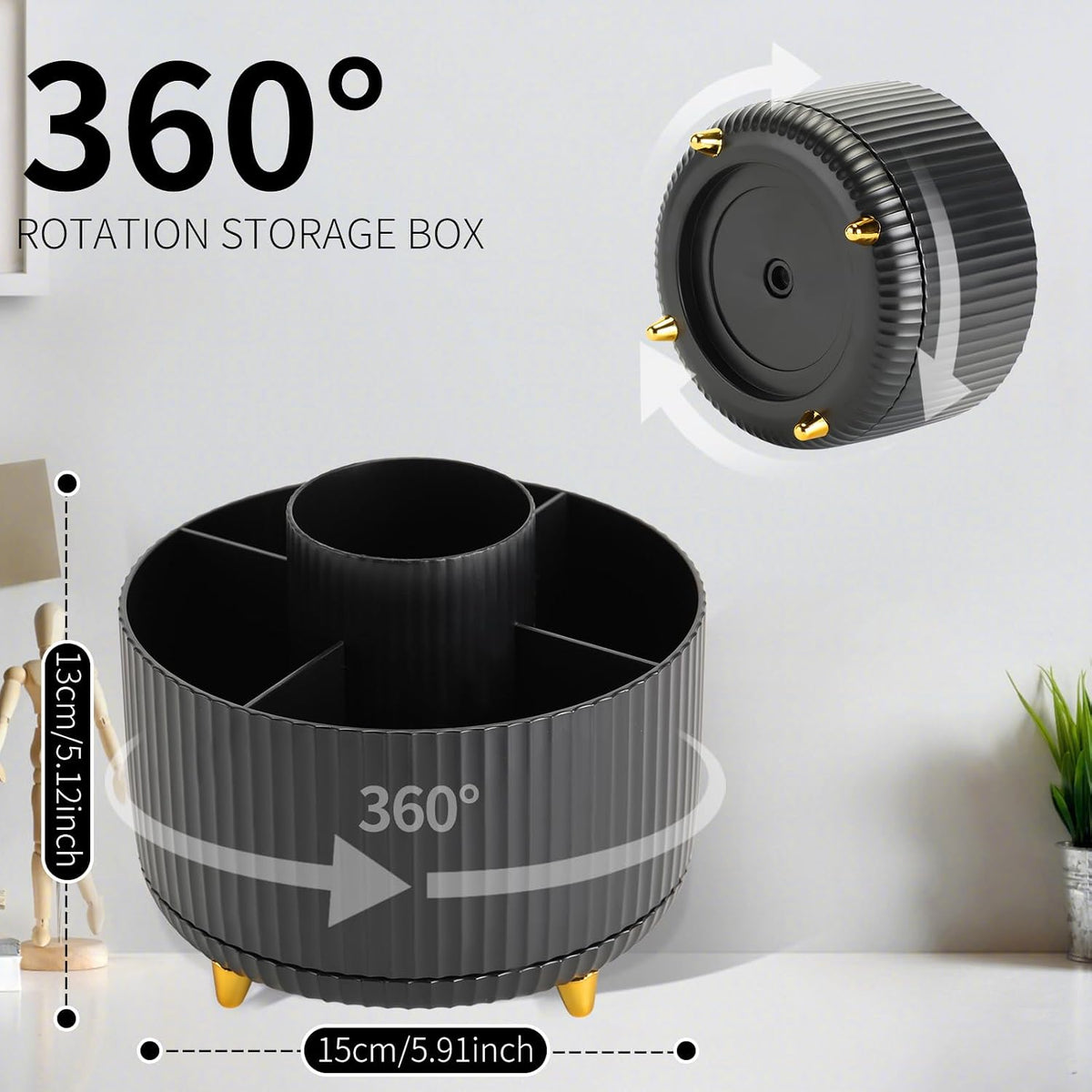 Camelmother 360°Rotating Pen&Pencil Holder For Desk With 5Slots Cute Office