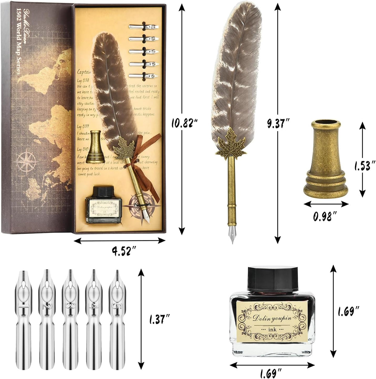 Hethrone Calligraphy Quill Pen Feather Pen and Ink Set,Brown