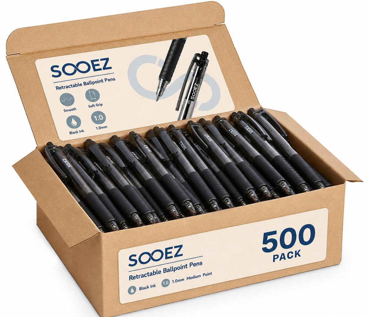 Sooez 60 Pack Bulk Pens Ballpoint, Smooth Writing Pens with Soft Grip