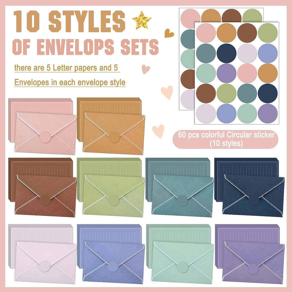 Taobary 160 Pack Stationery Paper Set,5.5 X 8.25 Inch,Morandi Color