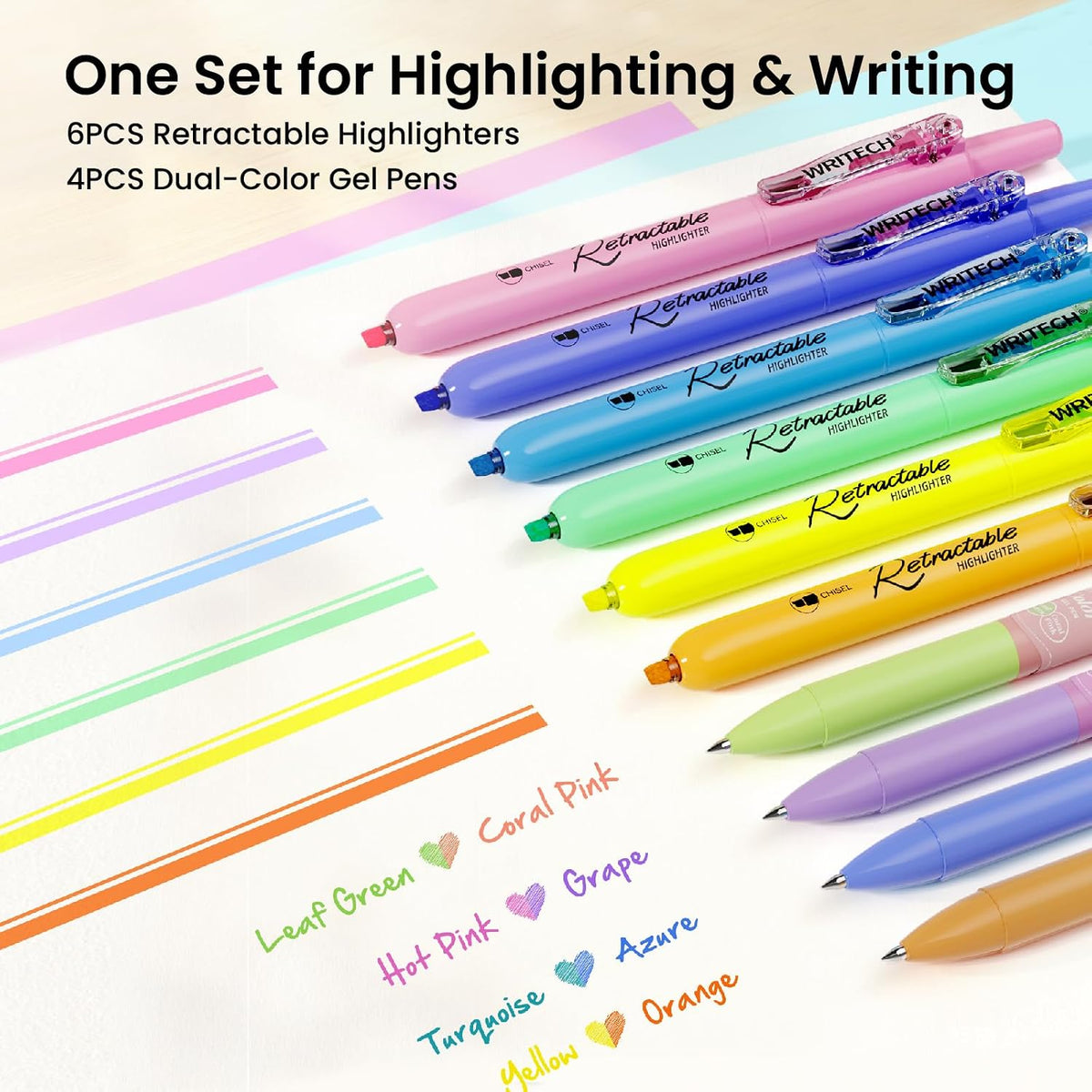 WRITECH Gel Pens Journaling Highlighters: Pastel 2-in-1 Journal Set 10ct