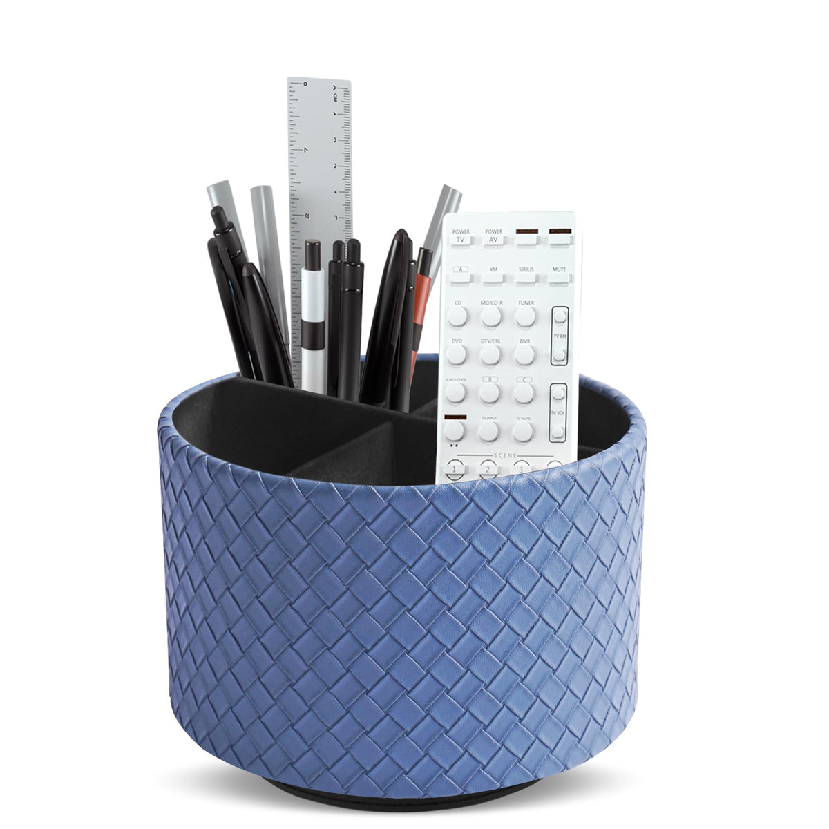 Round Leather Art Supply Organizer,Remote Control Holder,360 Degree Rotating,Multi-Functional Pencil Holder,4 Compartments Desktop Stationary Organizer(1-Fractal Flower)