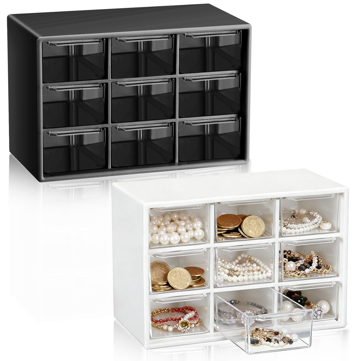 Wenqik 2 Pcs Mini Storage Drawers with 9 Clear Drawers, Green