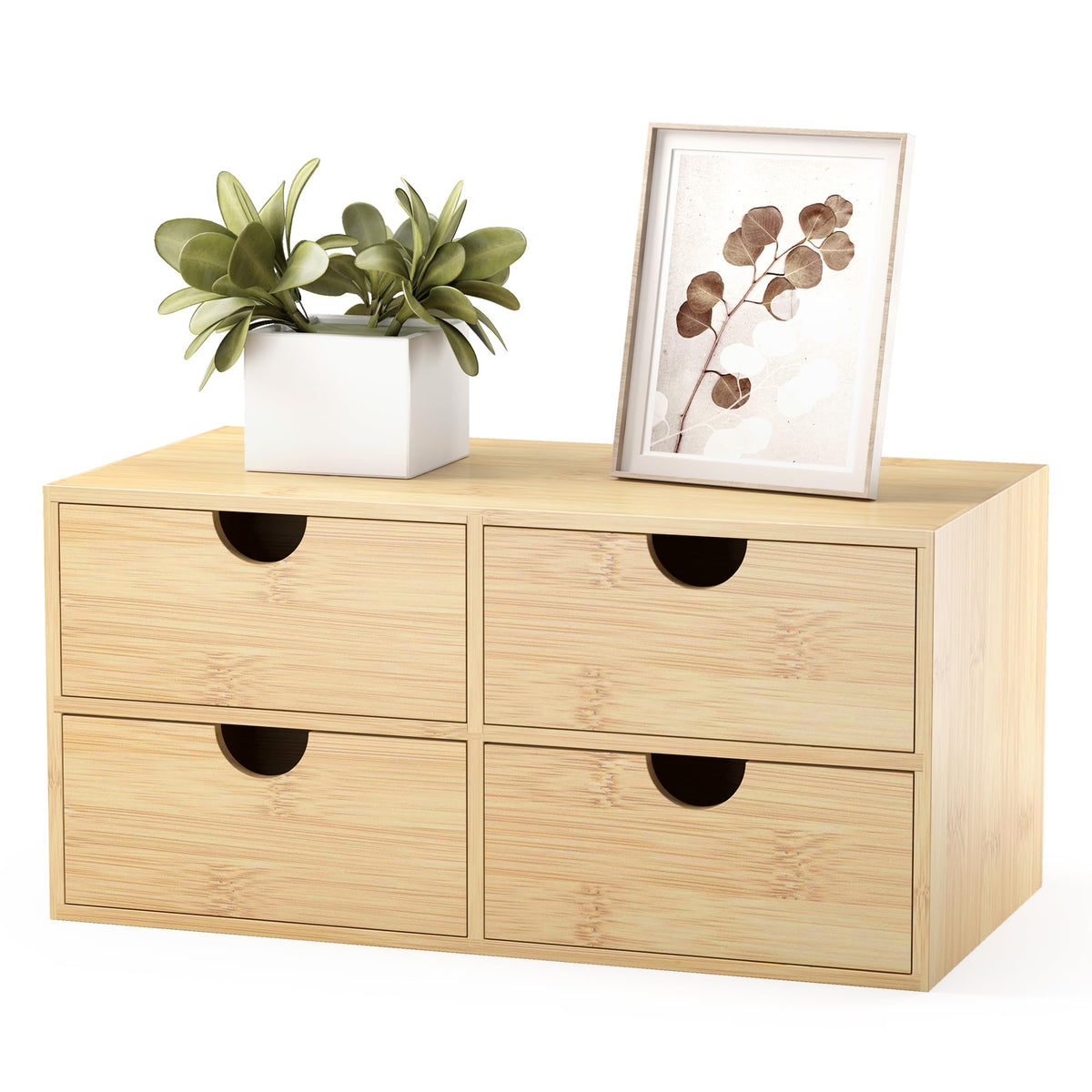 Bamboo Desk Organizer with Drawers, Desktop Storage Box for Office Supplies