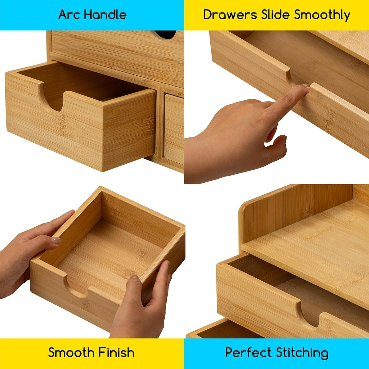 MEEDEN Bamboo Desk Organizer with Drawers: Storage Container with Shelf