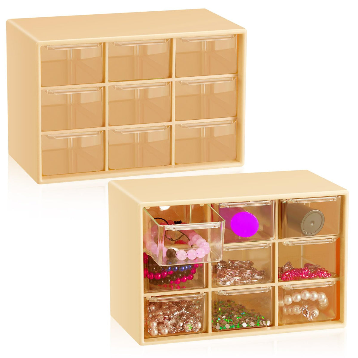 Wenqik 2 Pcs Mini Storage Drawers with 9 Clear Drawers, Green
