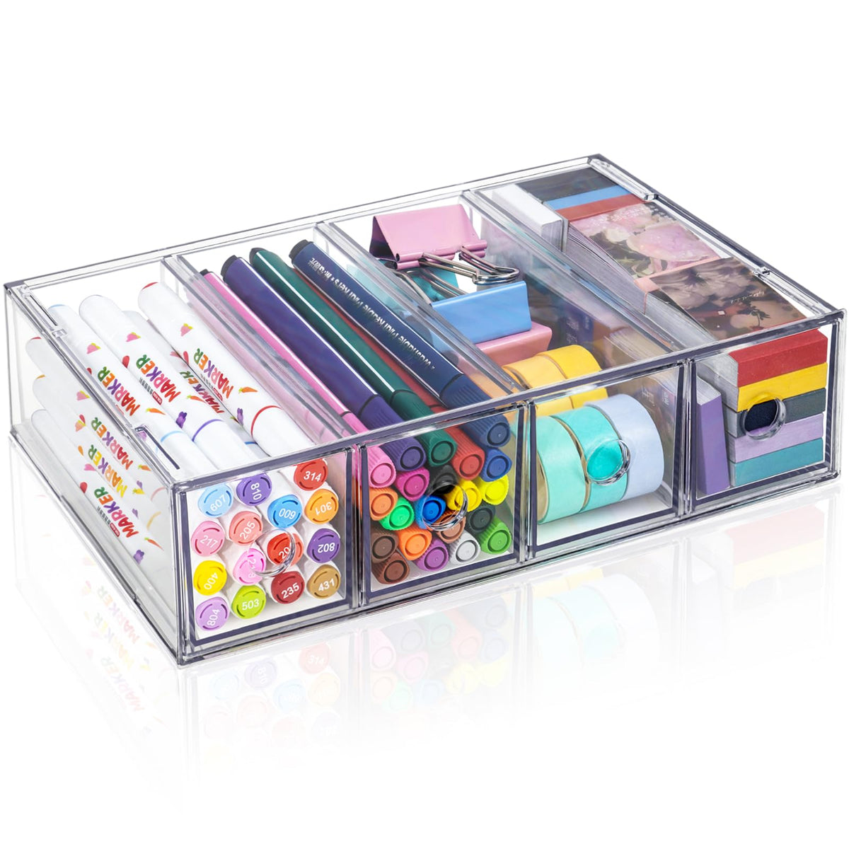 Desk Organizer with 4 Drawers, Stackable Desktop Storage Box