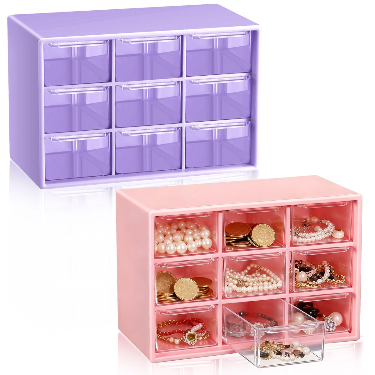 Wenqik 2 Pcs Mini Storage Drawers with 9 Clear Drawers, Green