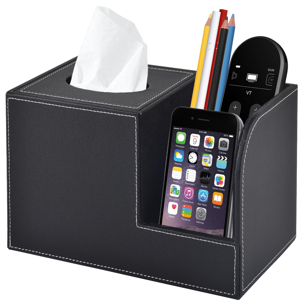 PU Leather Tissue Box Cover Square Tissue Holder Tissues Box Organizer with 2 Compartment,Remote Control Holder,Multifunctional Decorative Tissue Box Covers Cube,Home Office Desktop Storage Box,Retro