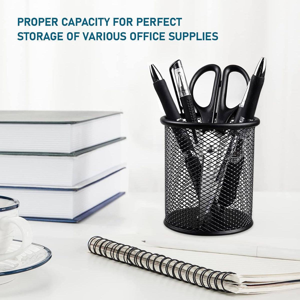 QYH Mesh Pencil Cup for Desk 6 Pack, Black Pen Holder 3.54"x3.93"