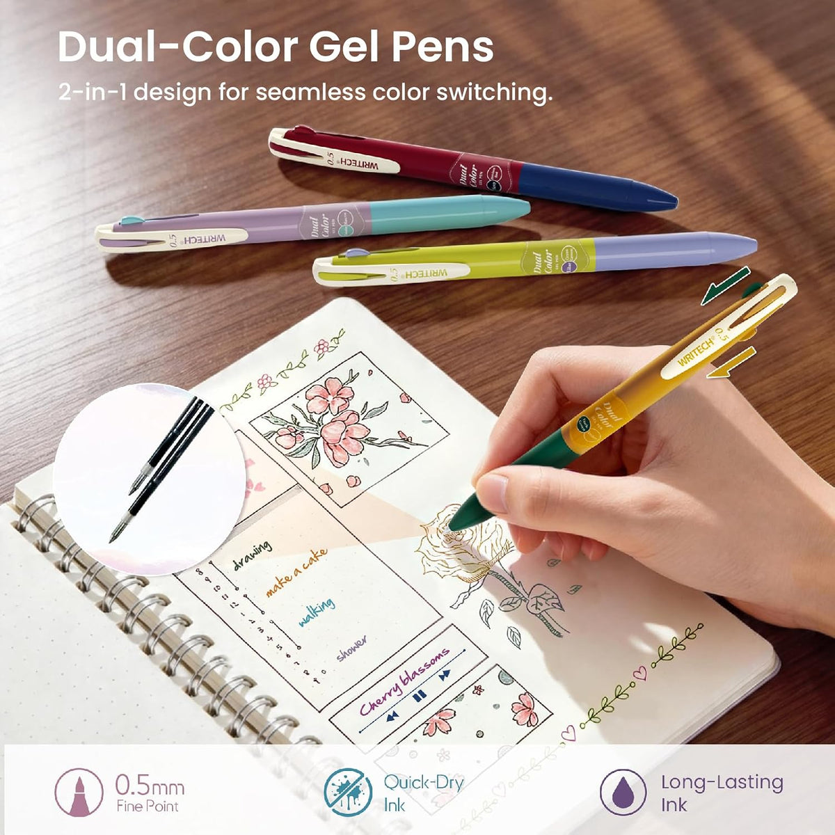 WRITECH Gel Pens Journaling Highlighters: Vintage 2-in-1 Journal Set 10ct