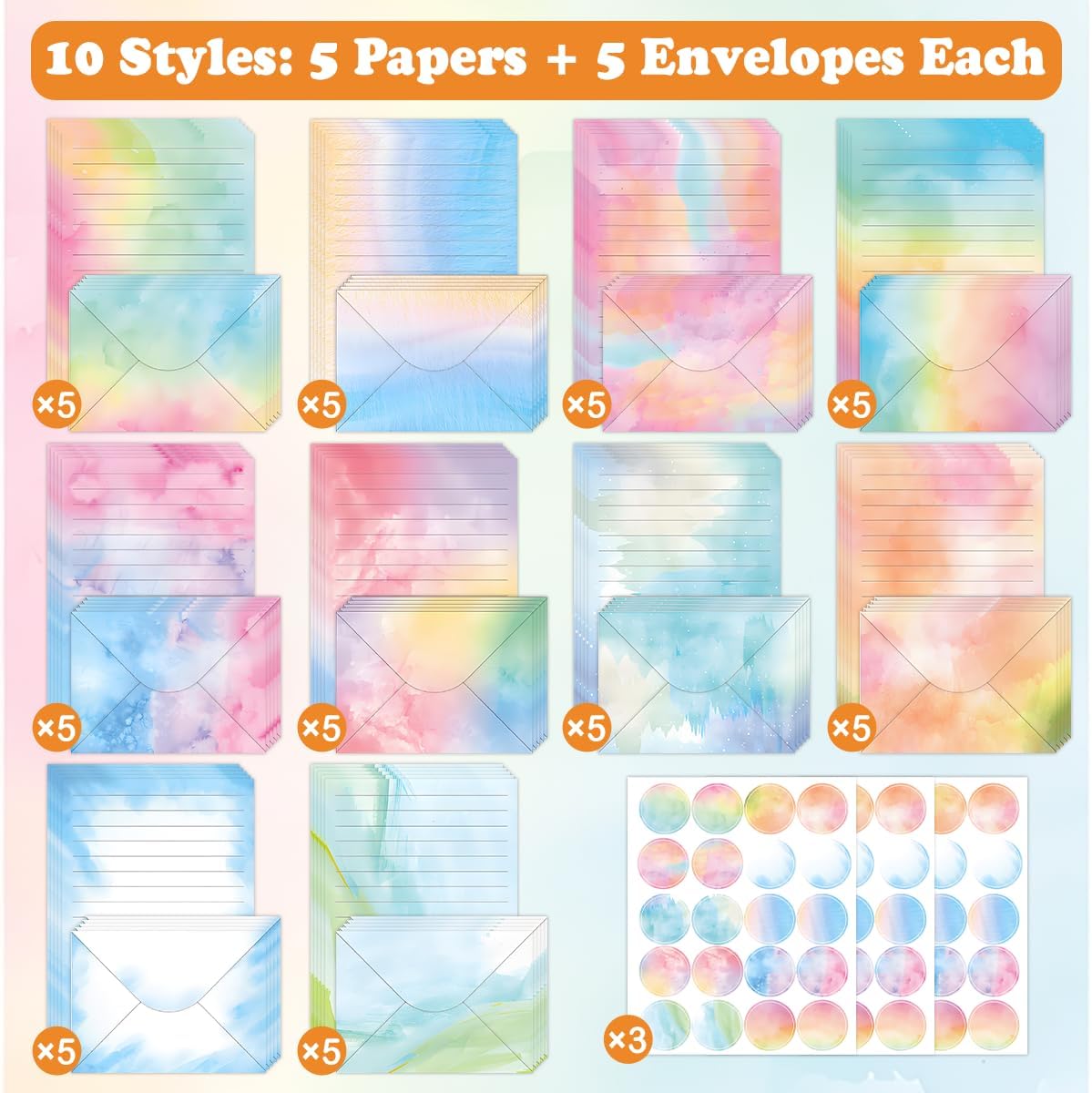 FUNCLASS 160 Pcs Watercolor Stationery Set Letter and Envelopes