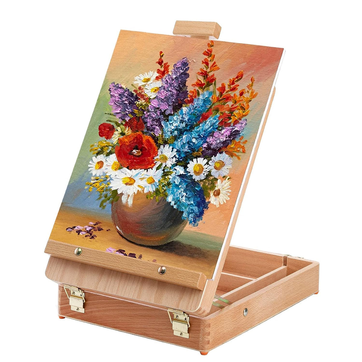 DEAYOU Wood Tabletop Easel Storage Box, Beechwood Portable Sketchbox for Painting, Adjustable Wooden Desktop Drawing Easel Case for Art Supplies, Painters, Adult, Student, Artist, Beginner