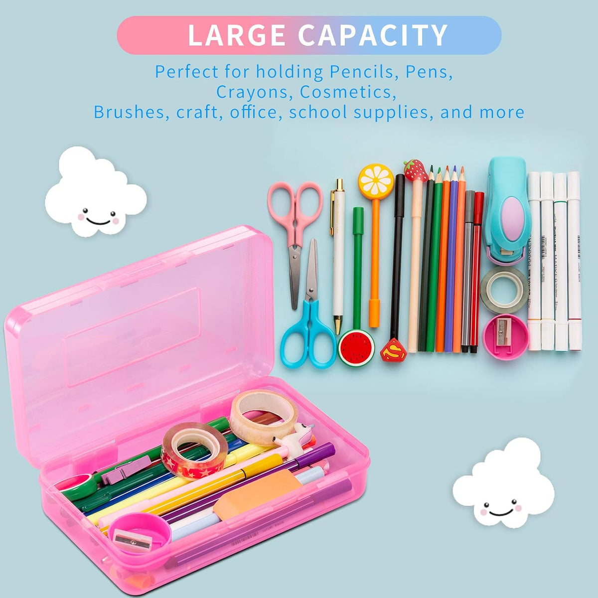 Sooez 3 Pack Pencil Case, Large Hard Pencil Box Bulk, Clear Crayon Box