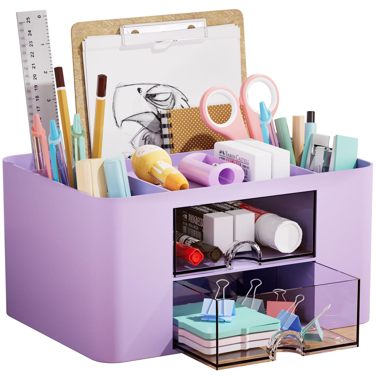 Marbrasse Pen Organizer with 2 Drawer, Multi-Functional Pencil Holder for Desk, Desk Organizers and Accessories with 5 Compartments + Drawer for Office Art Supplies (Black)