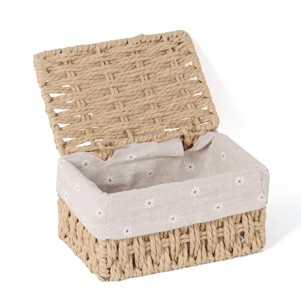 FEILANDUO Wicker Shelf Baskets Bin with Lid, Handwoven Paper Rope Baskets for Organizing, Rectangular Basket for Storage, Desktop Boxes with Lids Home Organizer Decor, Large
