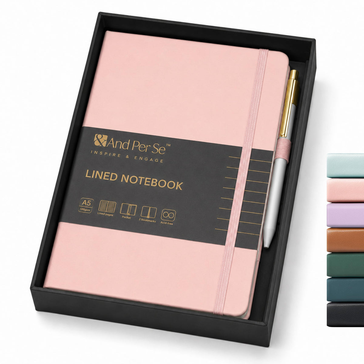 &And Per Se Lined Journal and Pen Set, A5 Leather Hardcover Notebook with Pen & Stationary Set, 160 Pages 100GSM Thick Ruled Paper Journal for Business Work Writing (Dark Blue)