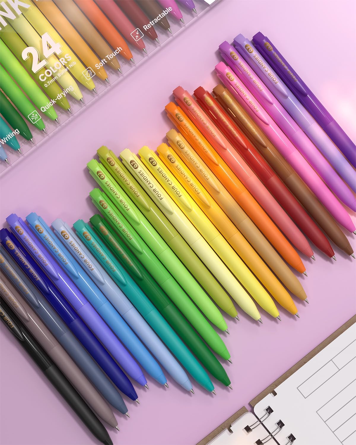 Four Candies Quick Dry Ink Colorful Pens Set, 24 Colors